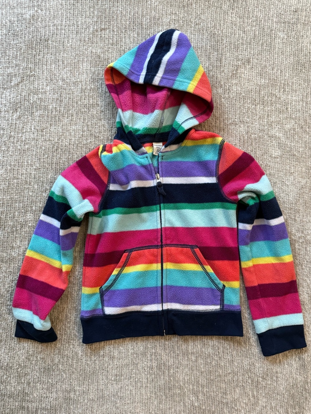 Old Navy Girls Rainbow Striped Fleece Zip Hoodie Size 6-7